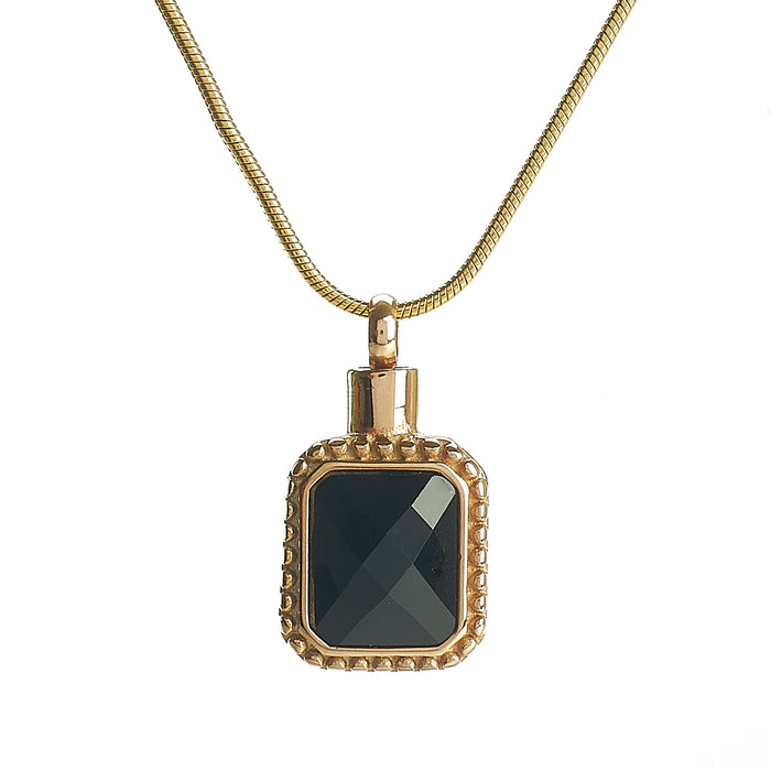 Cremation Pendant - Rectangle - Black Stone in Gold