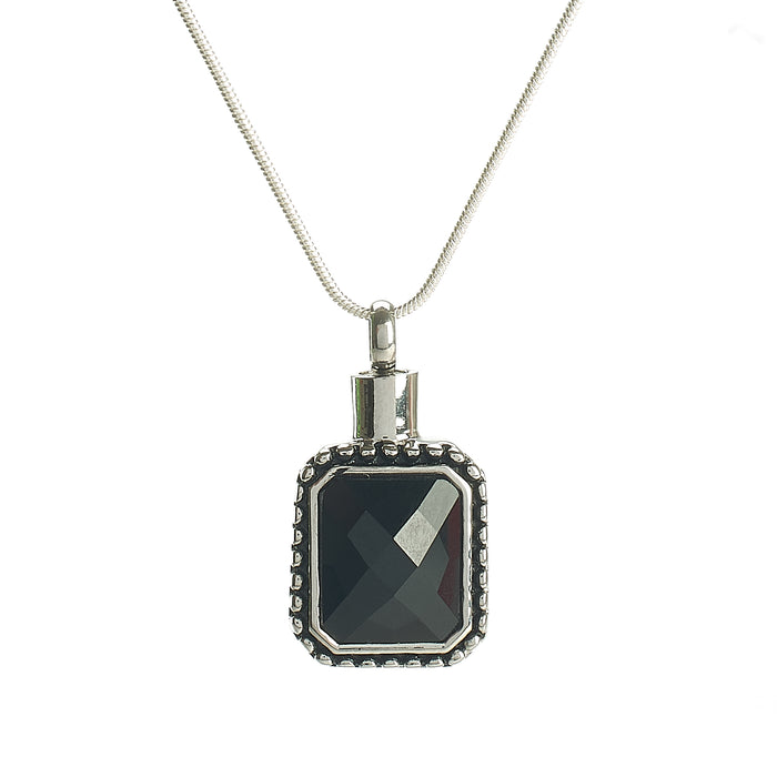 Cremation Pendant - Rectangle - Black Stone in Silver