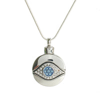 Cremation Pendant - High Shine Silver Round Evil Eye