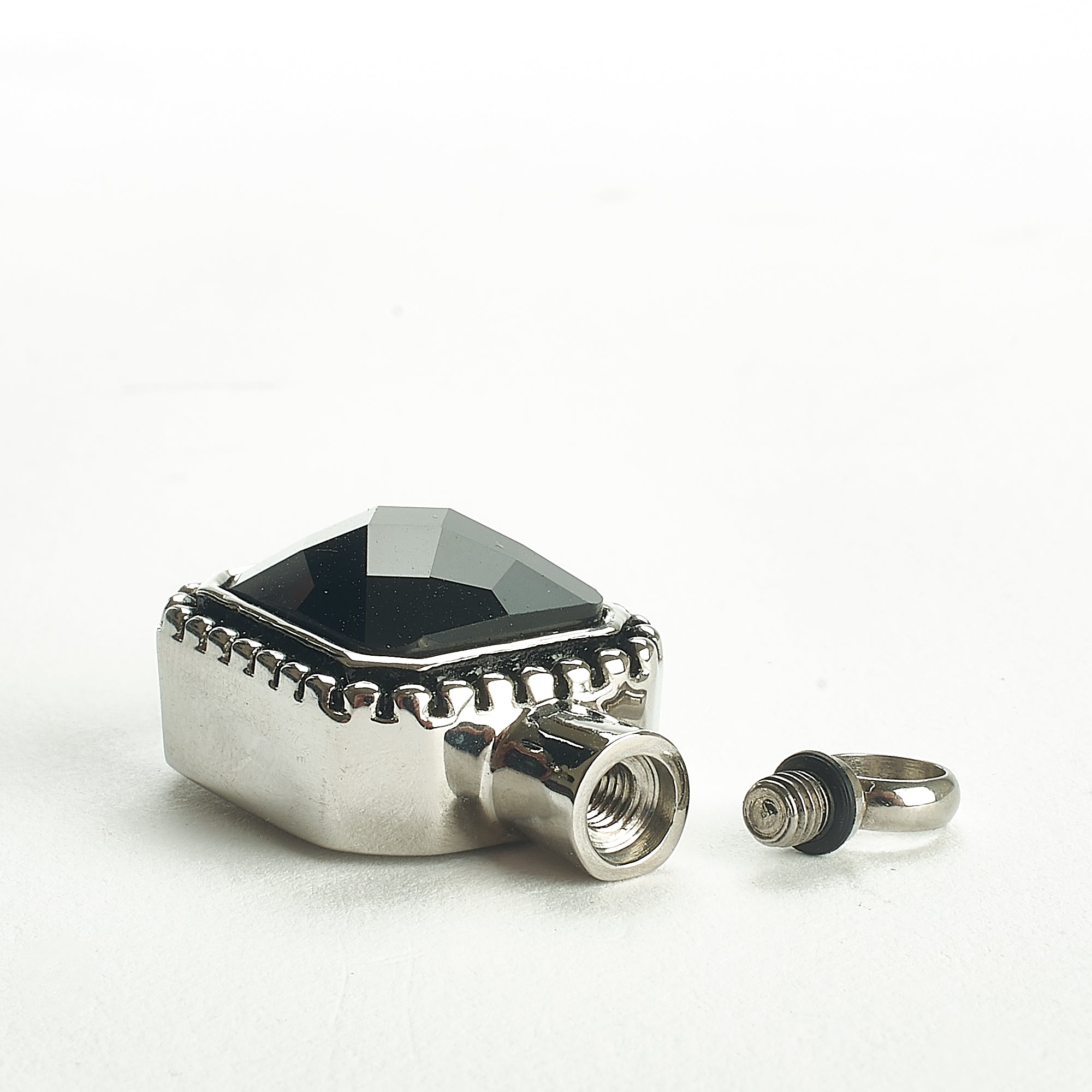 Cremation Pendant - Rectangle - Black Stone in Silver