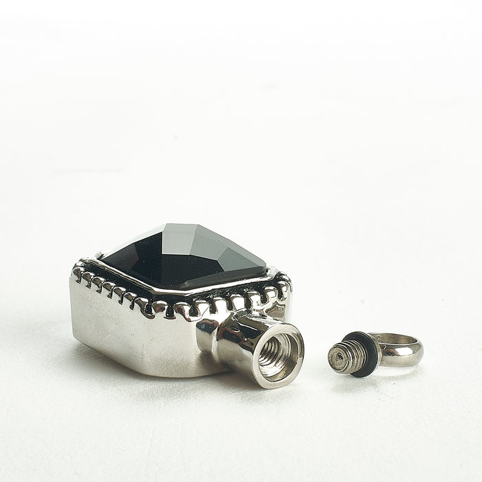 Cremation Pendant - Rectangle - Black Stone in Silver