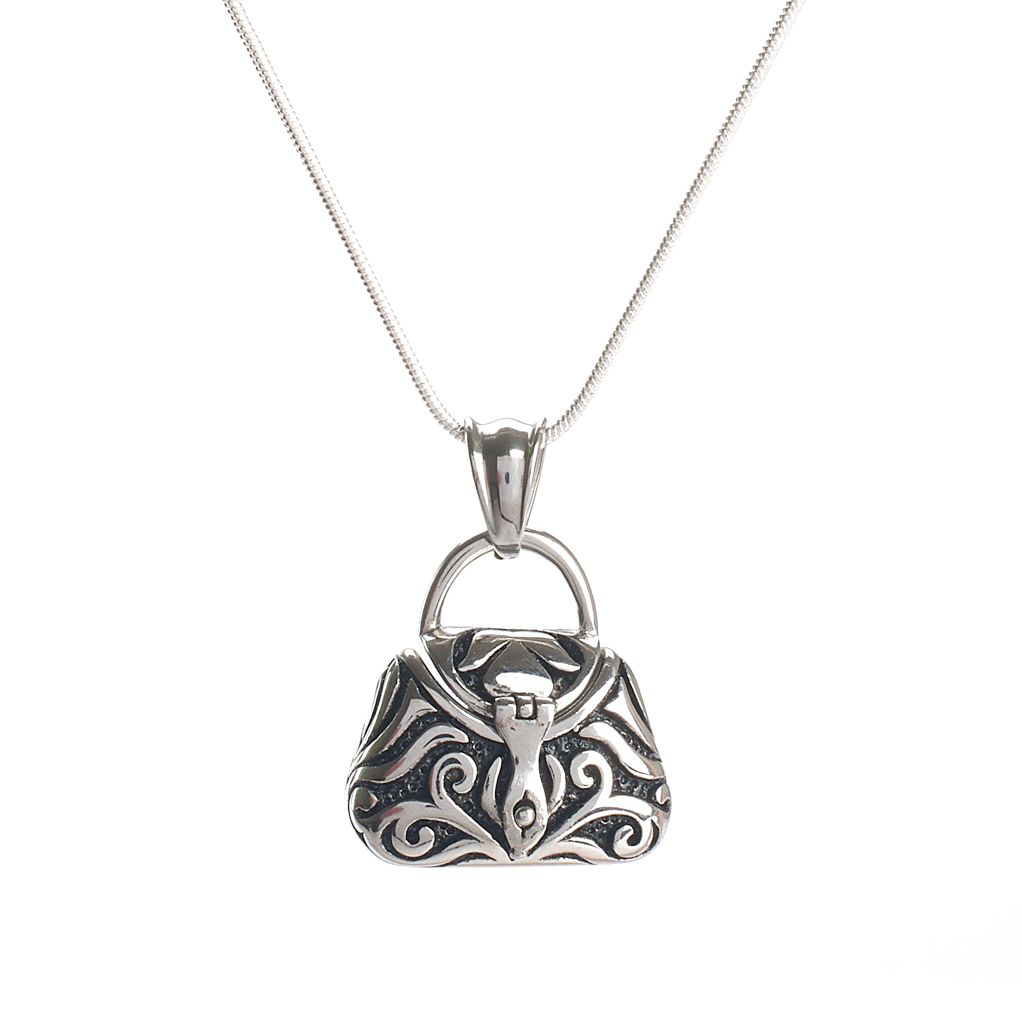 Cremation Pendant - Handbag with Silver/Black Filigree