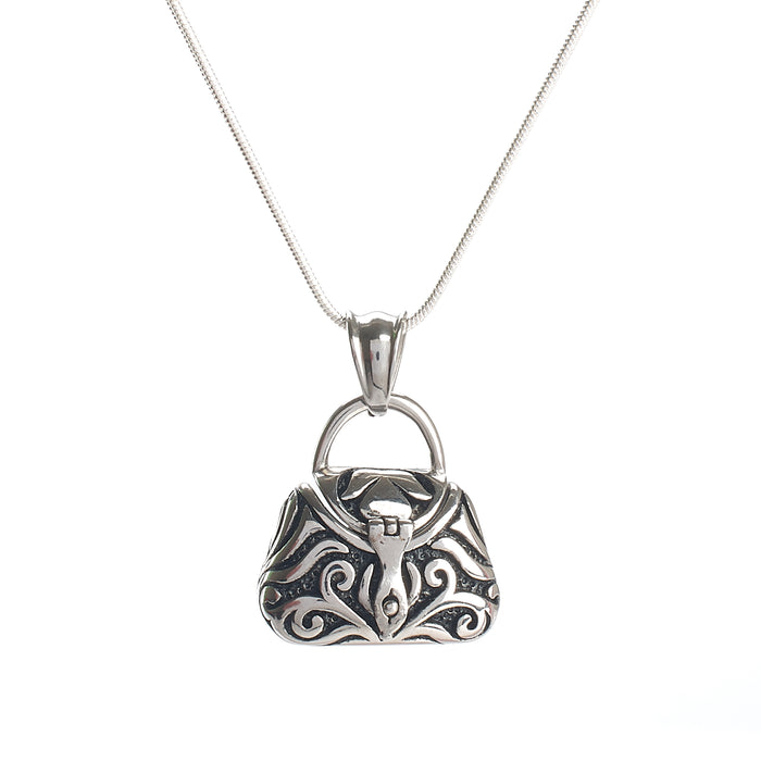 Cremation Pendant - Handbag with Silver/Black Filigree