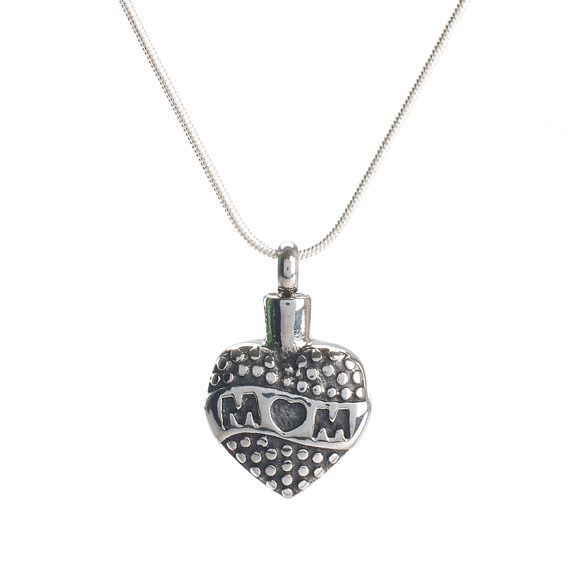 Cremation Pendant - Family - Retro Mum Heart Silver