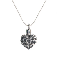 Cremation Pendant - Family - Retro Mum Heart Silver