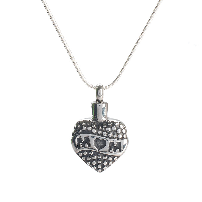 Cremation Pendant - Family - Retro Mum Heart Silver