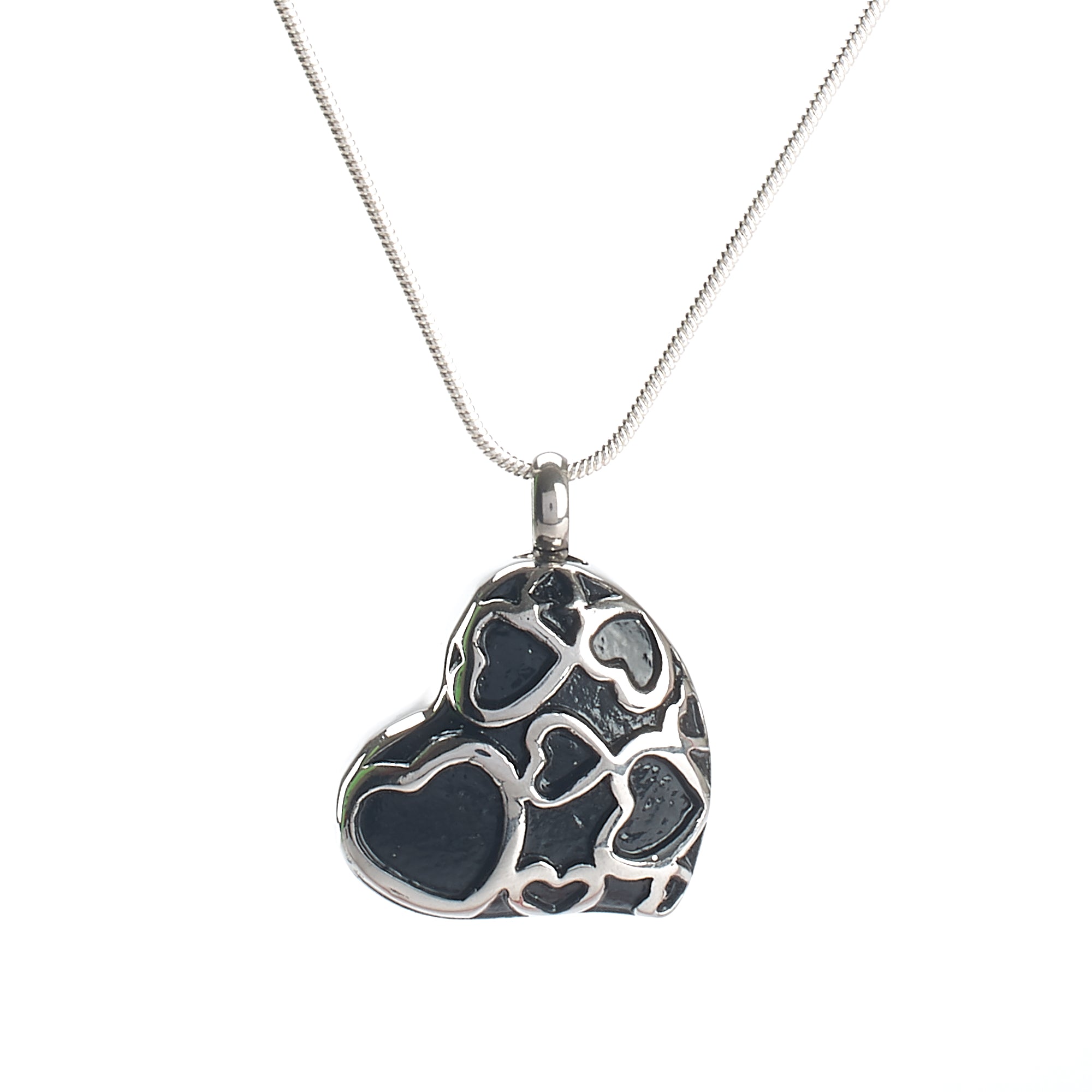 Cremation Pendant - Large Silver/Black Hearts within Heart