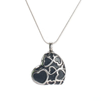 Cremation Pendant - Large Silver/Black Hearts within Heart