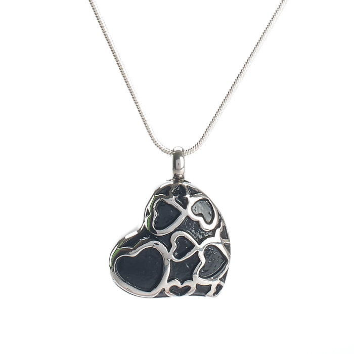 Cremation Pendant - Large Silver/Black Hearts within Heart