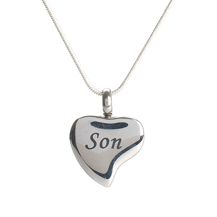 Cremation Pendant - Family - Silver Heart - Son