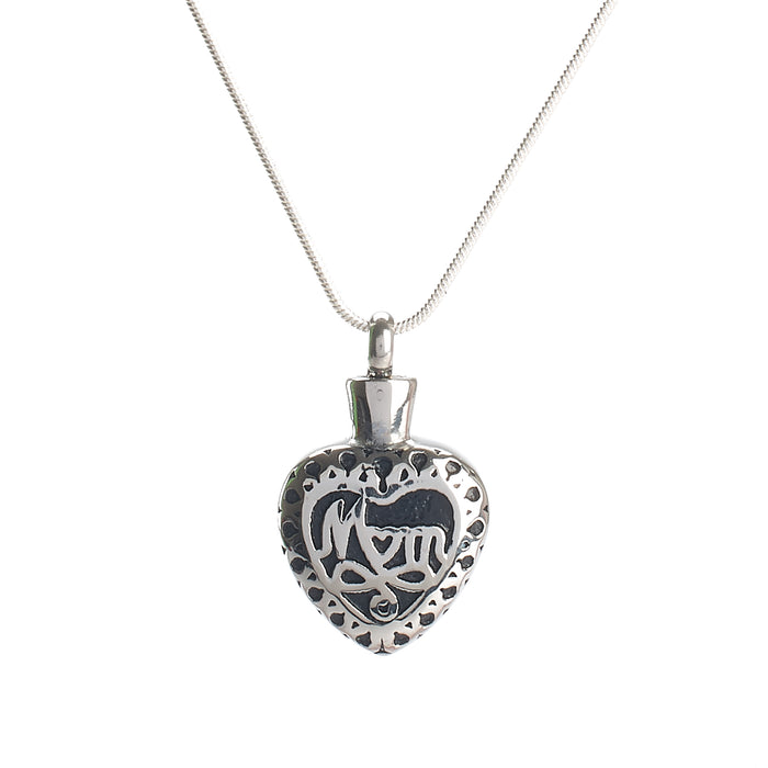 Cremation Pendant - Family - Silver Celtic Heart Mum