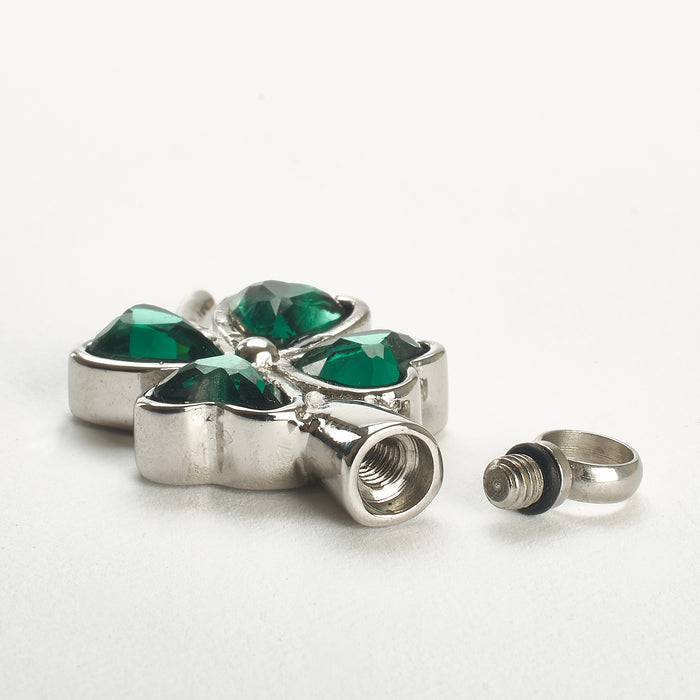 Cremation Pendant - Irish Green and Silver Four Leaf Clover