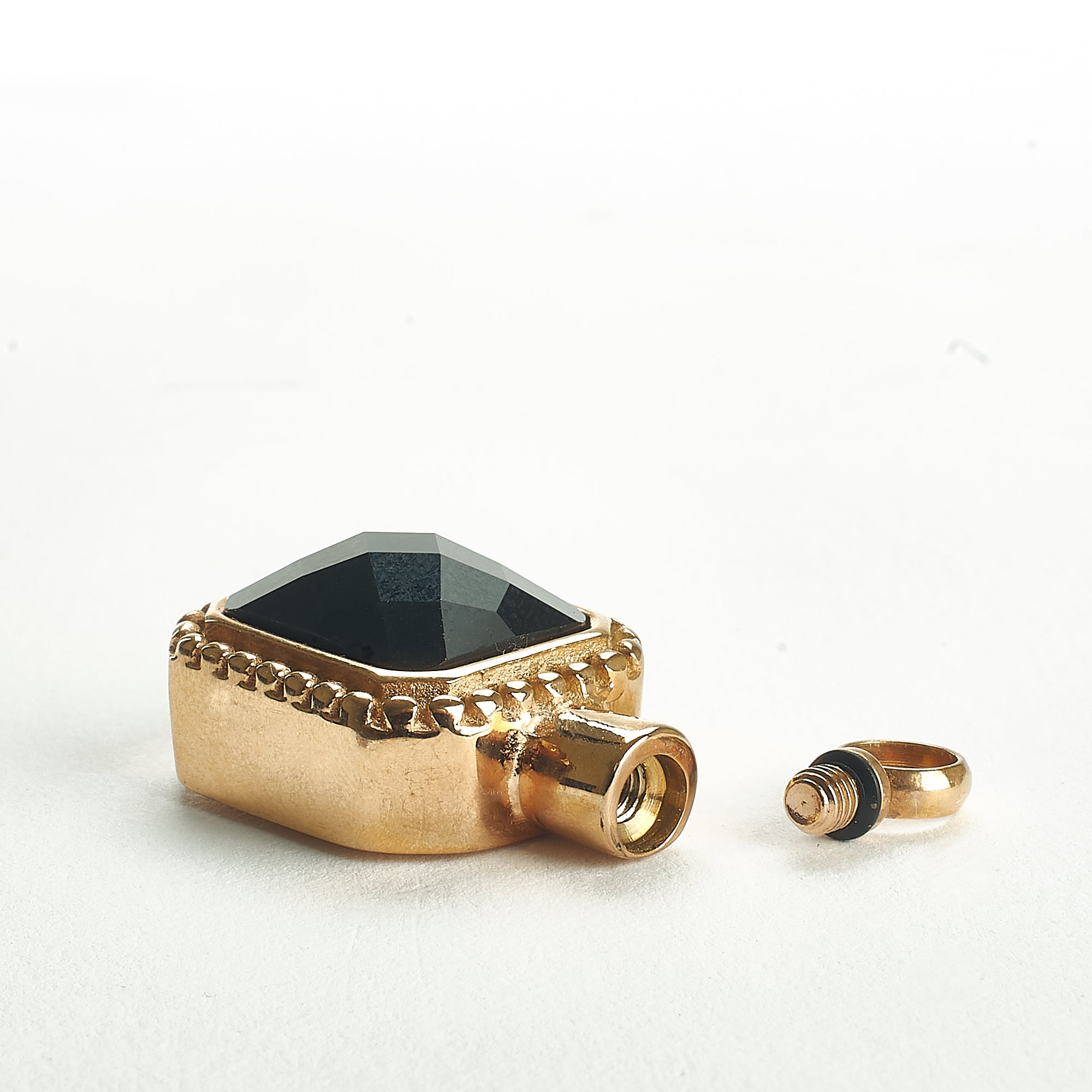 Cremation Pendant - Rectangle - Black Stone in Gold