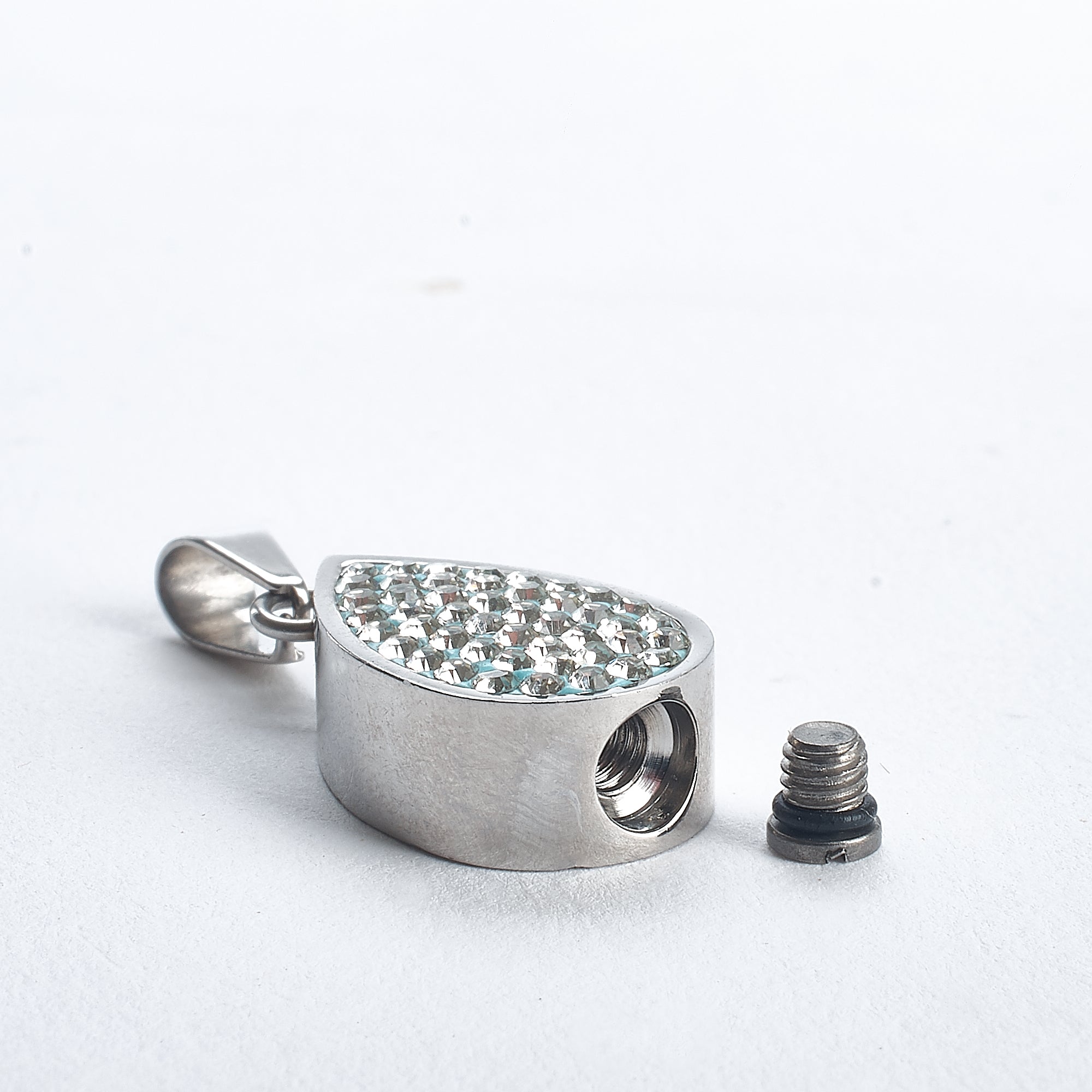 Cremation Pendant - Light Blue with Diamante Teardrop