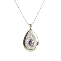 Cremation Pendant - Premium Teardrop with Amethyst and Diamante