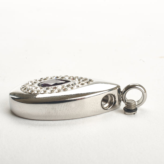 Cremation Pendant - Premium Teardrop with Amethyst and Diamante