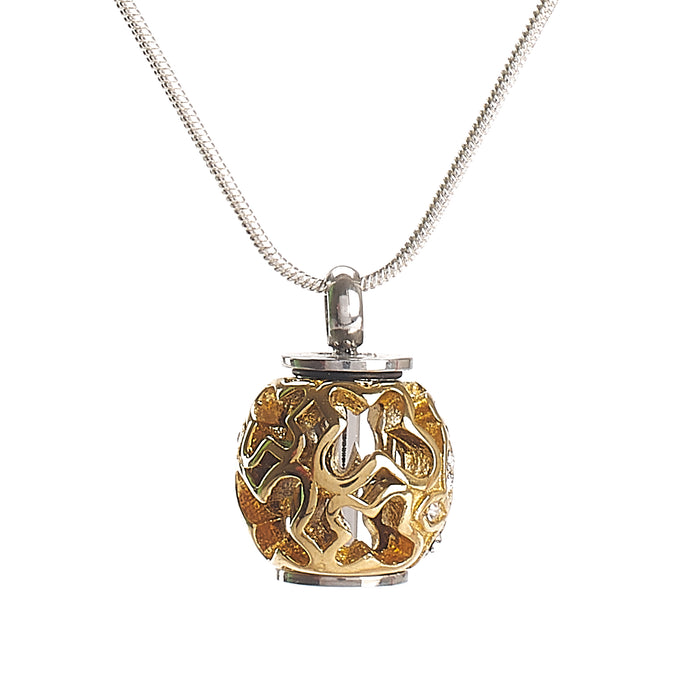 Cremation Pendant - Filigree Chime Ball - Gold