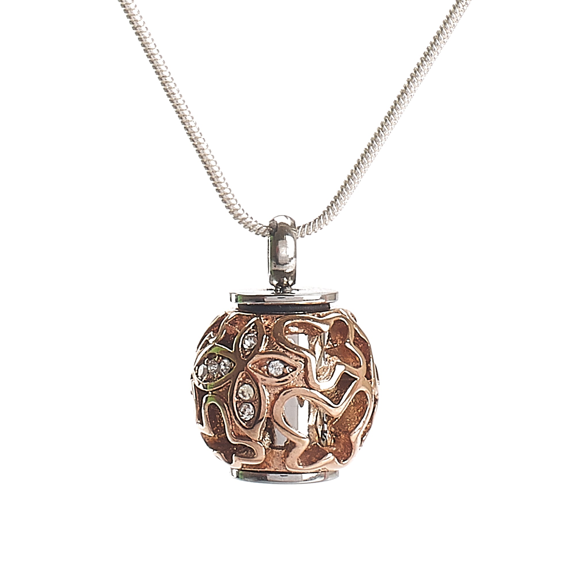 Cremation Pendant - Filigree Chime Ball - Rose Gold