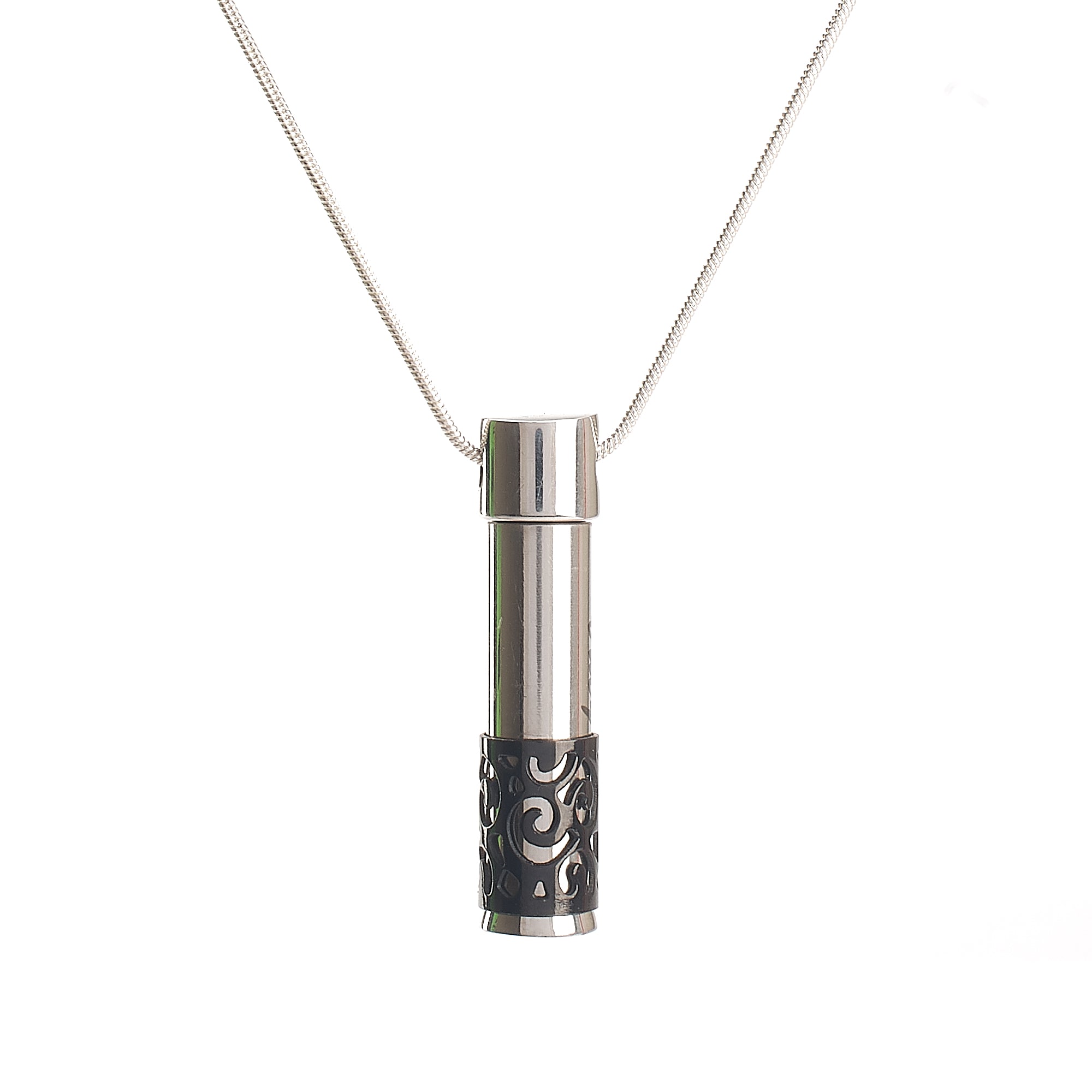 Cremation Pendant - Cylinder with Removable Filigree - Black