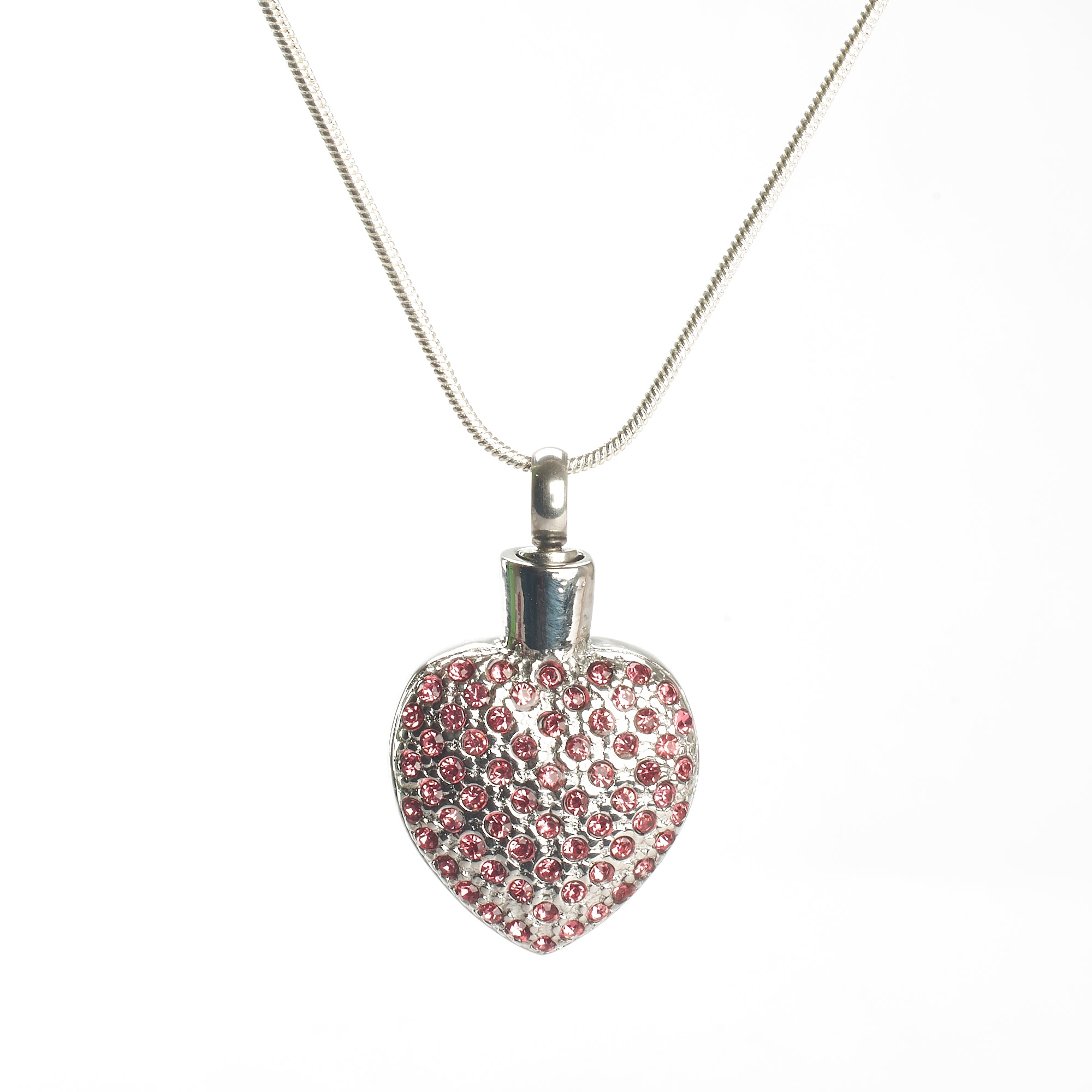 Cremation Pendant - Pink Diamante Stone Heart