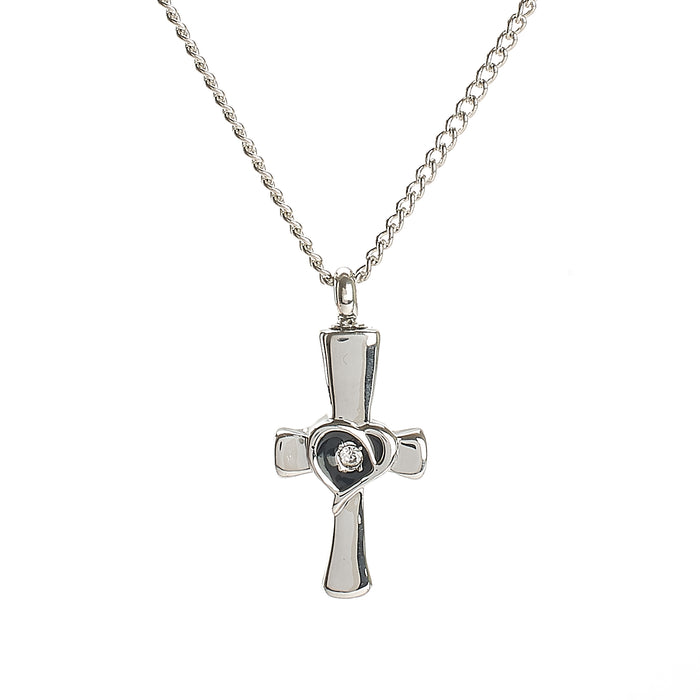Cremation Pendant - Faith - Cross with Heart in Middle