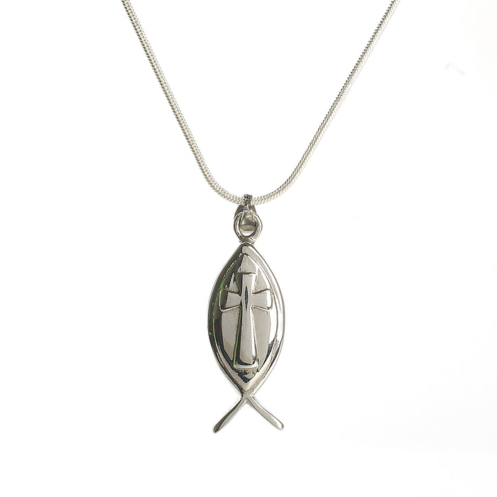 Cremation Pendant - Faith - Christian Cross within Fish